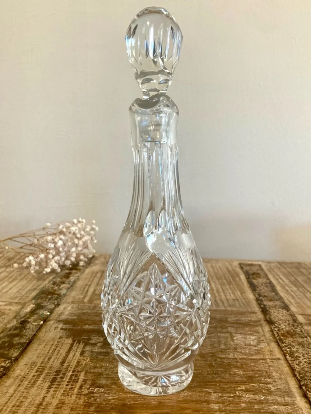 Cut Crystal Cruet Bottle with Stopper - 10”